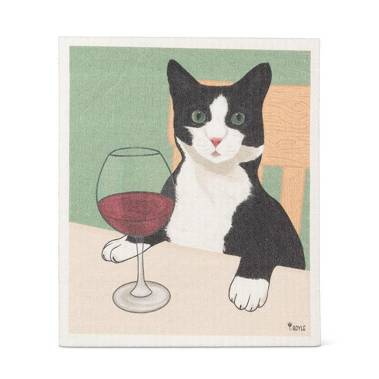 Cat With Wine Swedish Dishcloth, Single