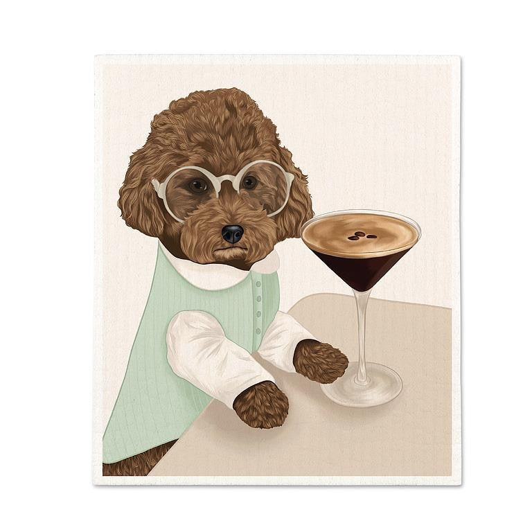 Dog &amp; Espresso Martini Swedish Dishcloth, Single