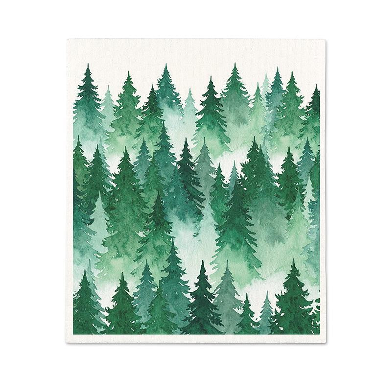 Watercolour Pine Forest Swedish Dishcloth, Single