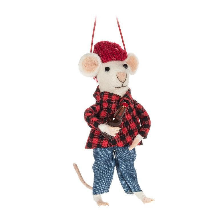 Check Shirt &amp; Toque Mouse with Beer Ornament
