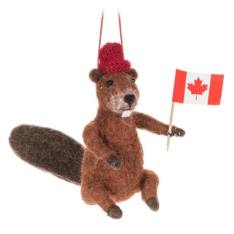Beaver with Hat &amp; Flag Ornament