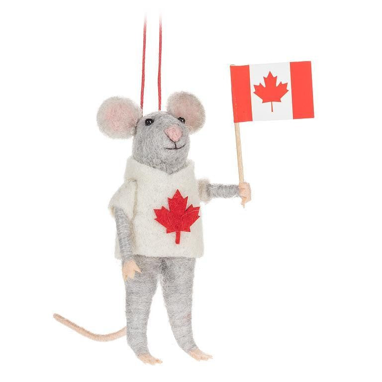 Mouse with Maple Leaf Sweater &amp; Flag Ornament