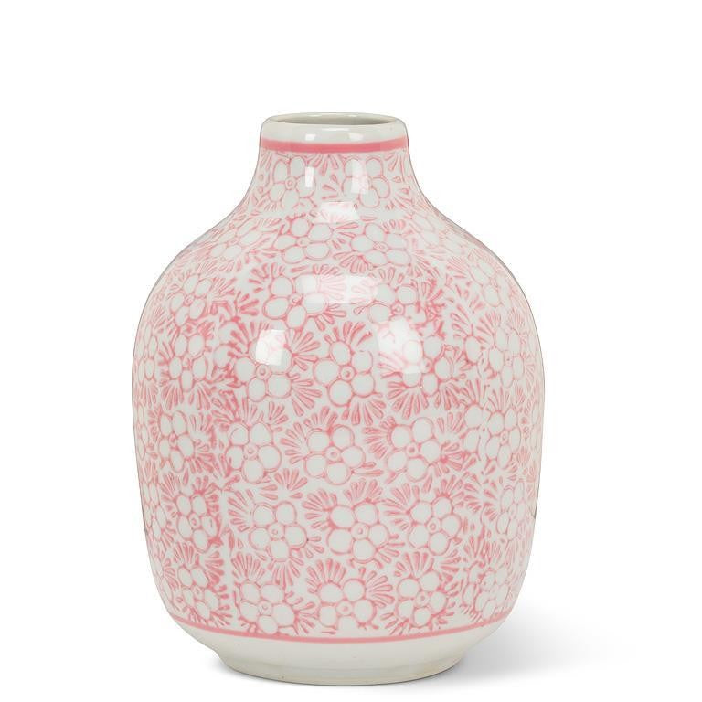 Medium Narrow Pink Floral Bud Vase, 5.25"H