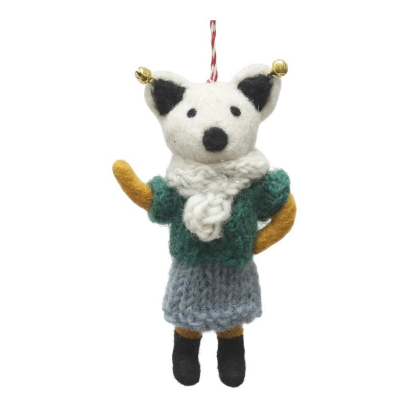 White Bear Waving In Winter Outfit Felt Ornament