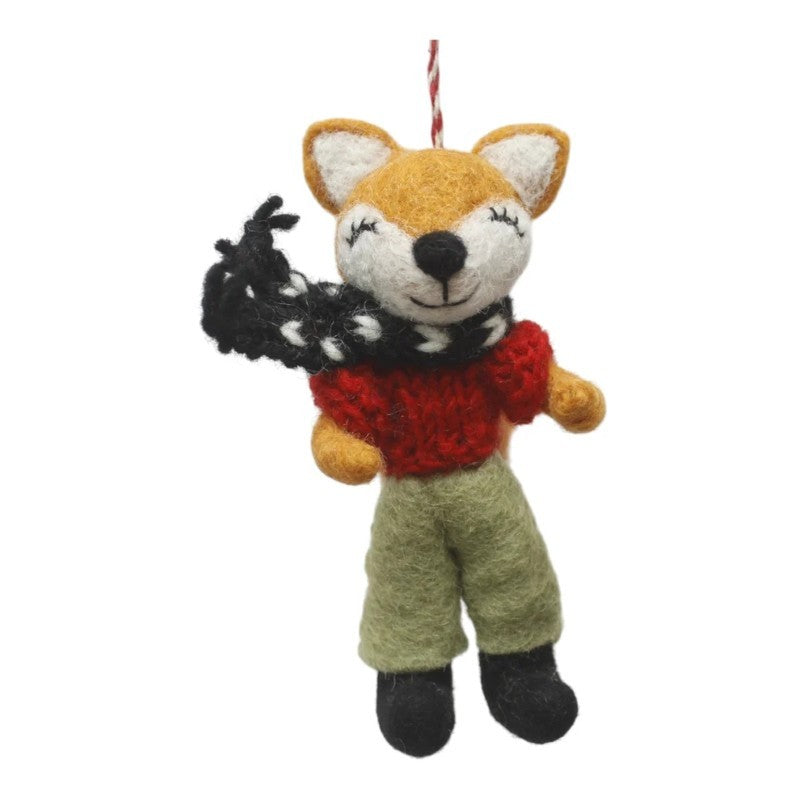 Fox In Red Sweater And Green Pants Felt Ornament