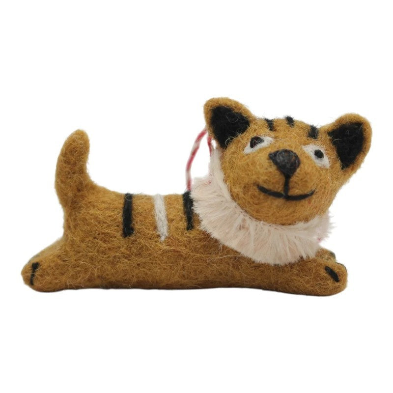 Relaxing Tiger With Fluffy Collar Felt Ornament