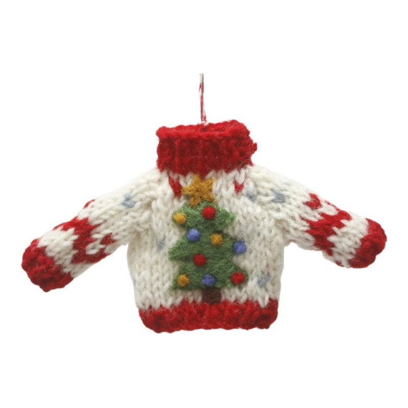 Mini Sweater With Christmas Tree And Stars Felt Ornament