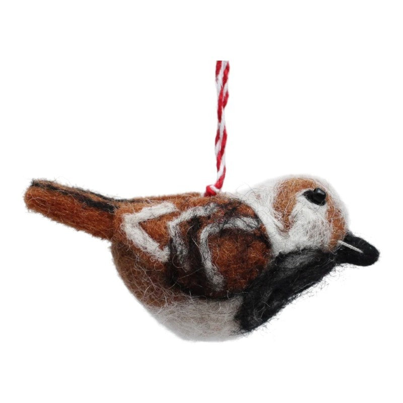 Brown Songbird With Stitched Wings Felt Ornament