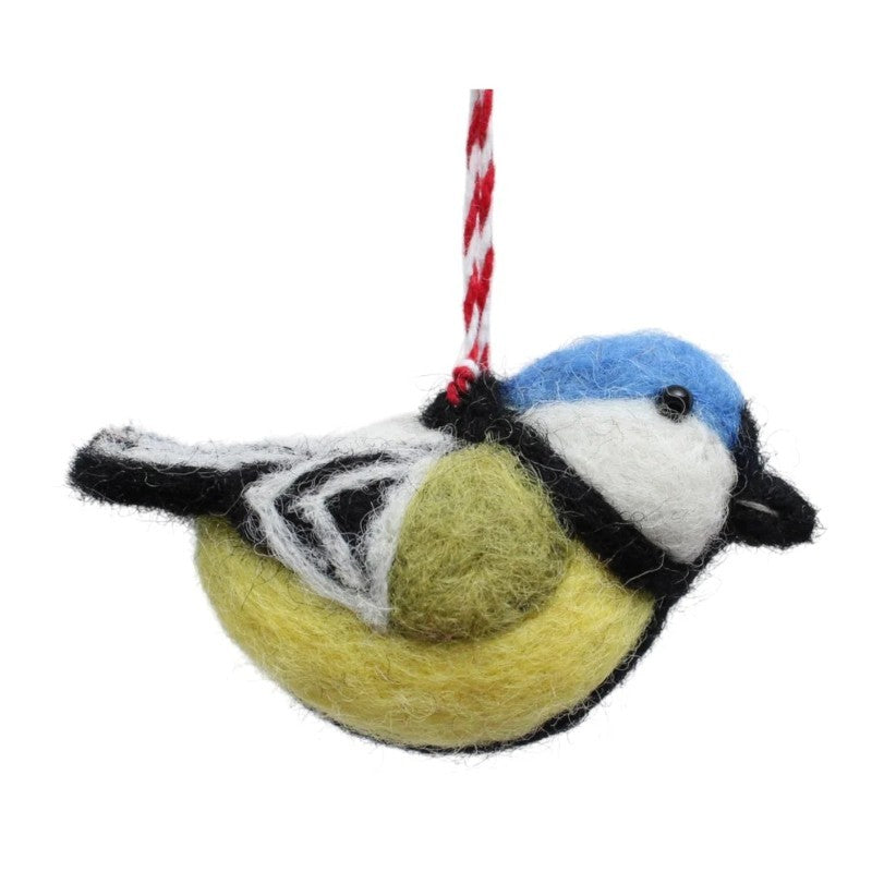 Blue Tit Bird In Yellow Felt Ornament