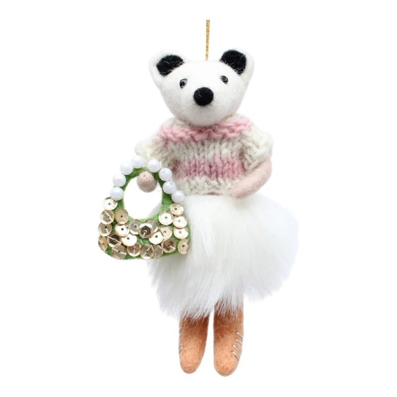 White Bear Wearing Pink Knit Sweater Felt Ornament