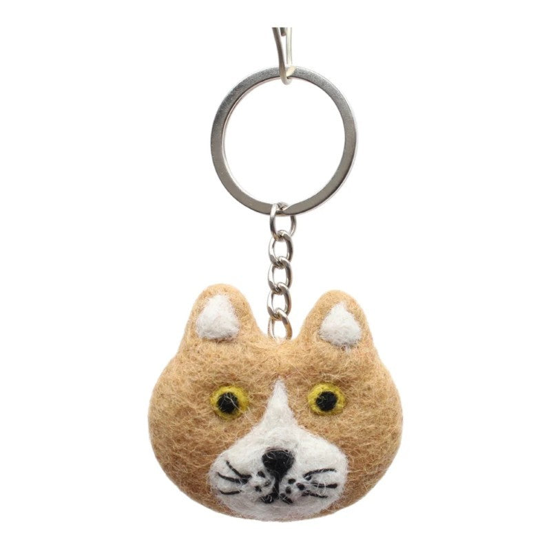 Cat Face Felt Keychain With Silver Ring