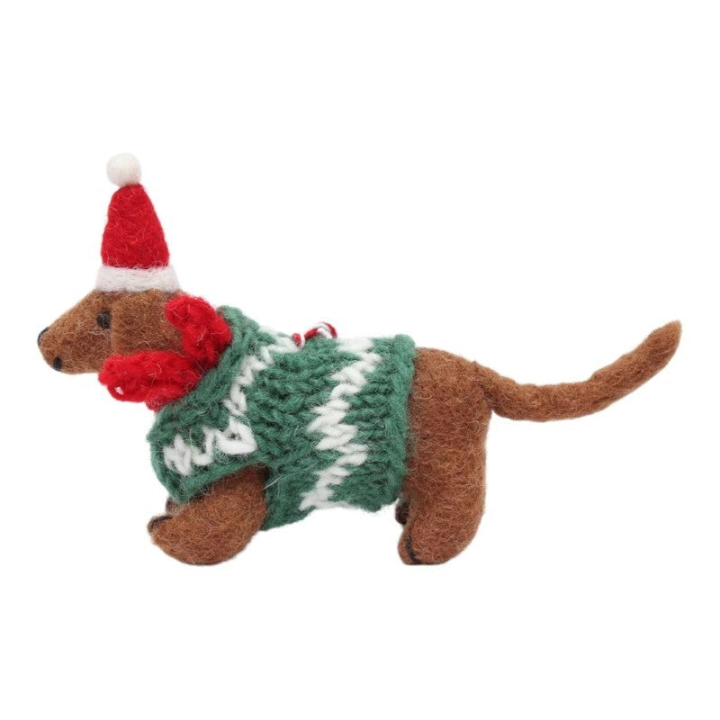 Dachshund In Green Sweater Felt Ornament