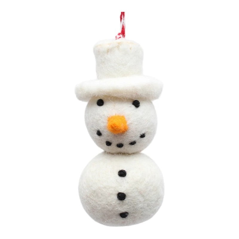 Snowman With Tall Hat And Carrot Nose Felt Ornament