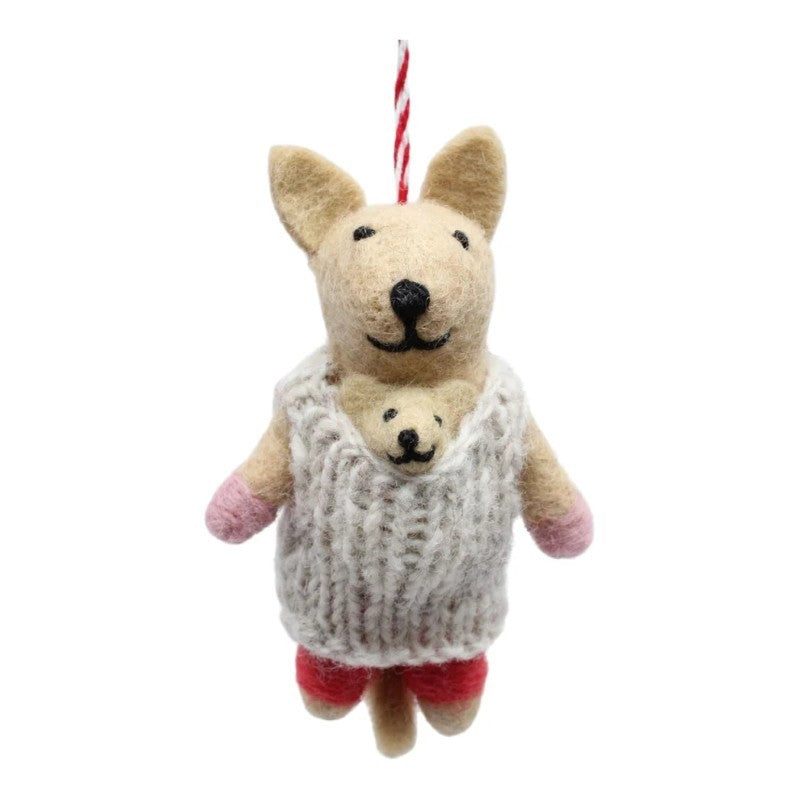 Kangaroo With Joey In Knitted Pouch Felt Ornament
