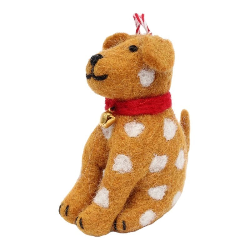 Spotted Puppy With Bell Collar Felt Ornament