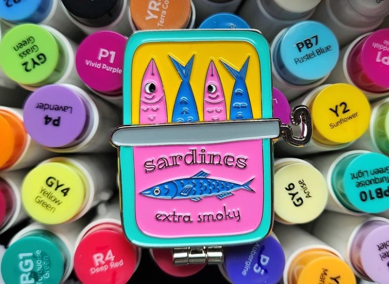 Smoky Sardines Interactive Enamel Pin