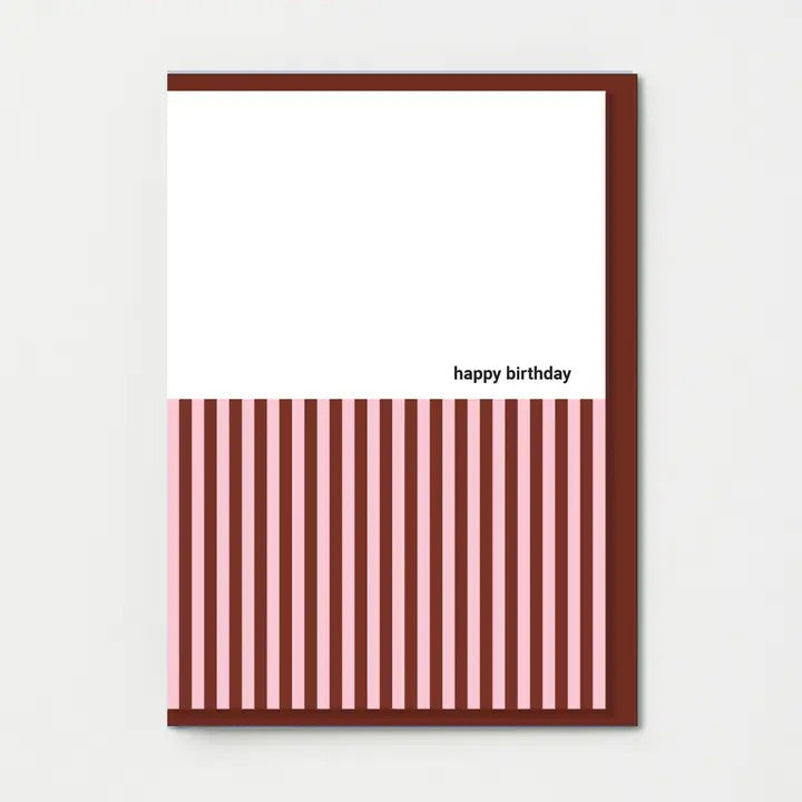 Pink &amp; Brown Stripe Birthday Card