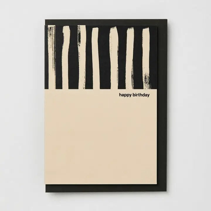 Painted Stripe Black & Cream Birthday Card