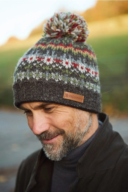 Westport Fair Isle Wool Bobble Hat – Earth Brown