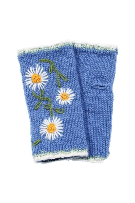 Daisy Chain Blue Fingerless Gloves