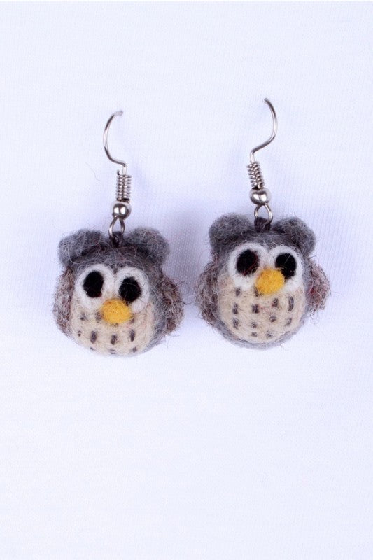 Felted Wool Owl Earrings