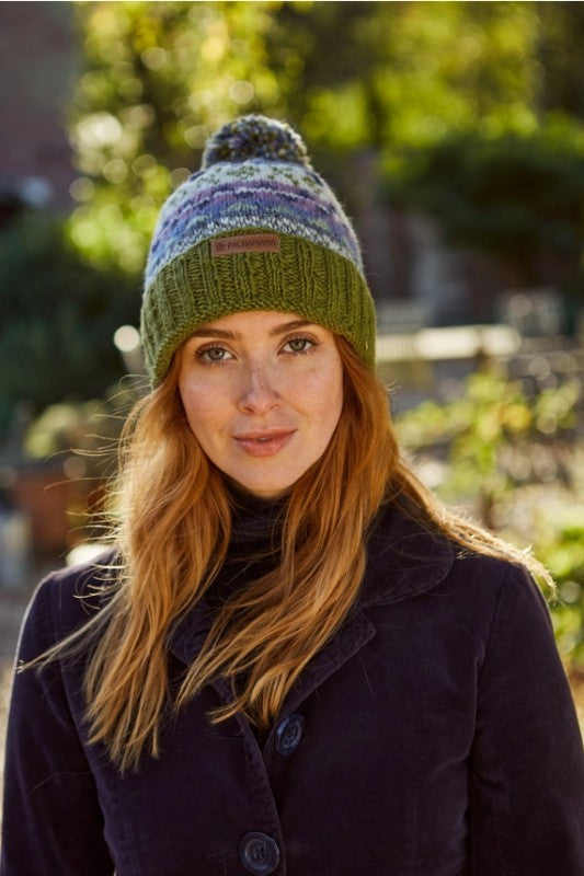 Classic Fair Isle Wool Bobble Hat – Olive