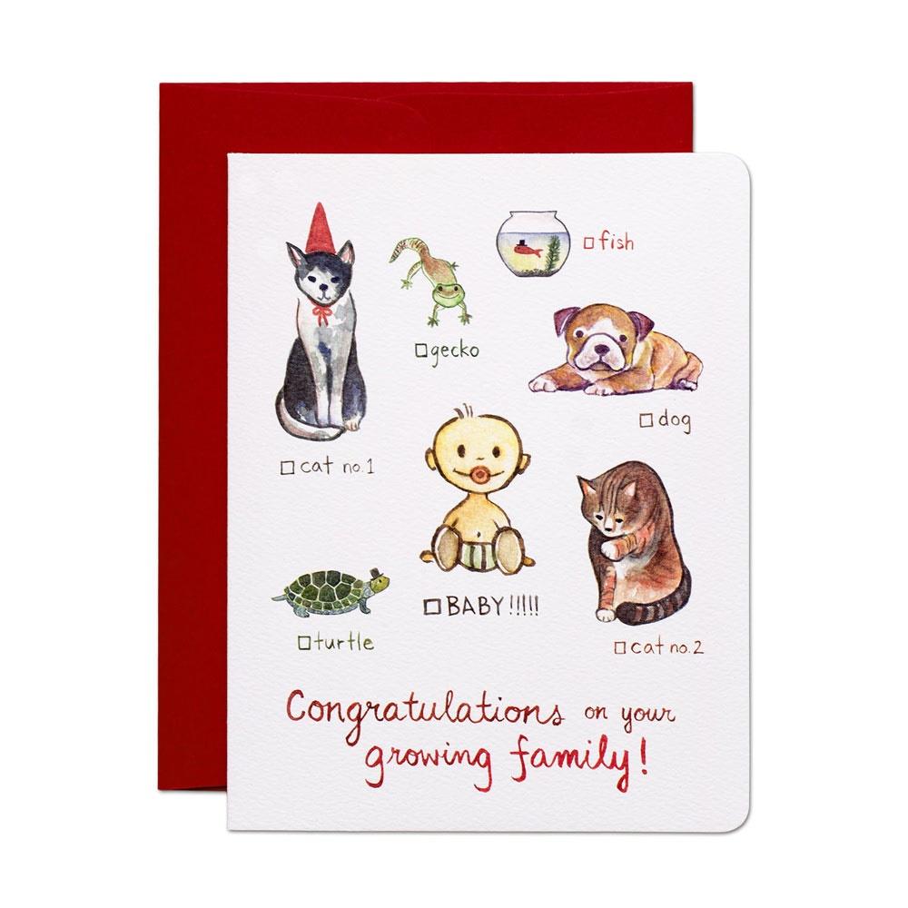 Cat, Dog, Baby! New Baby Card