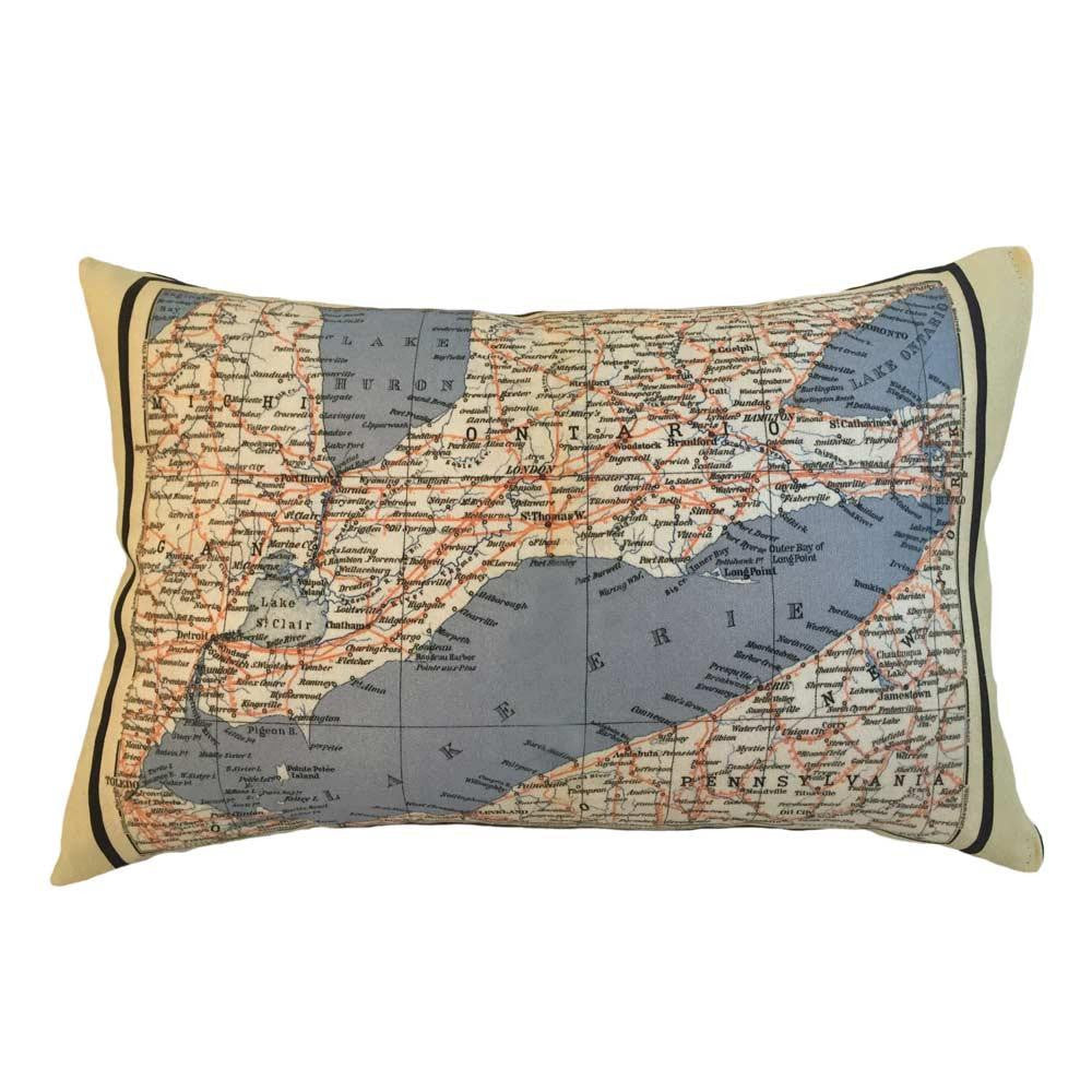Lake Erie Map Pillow