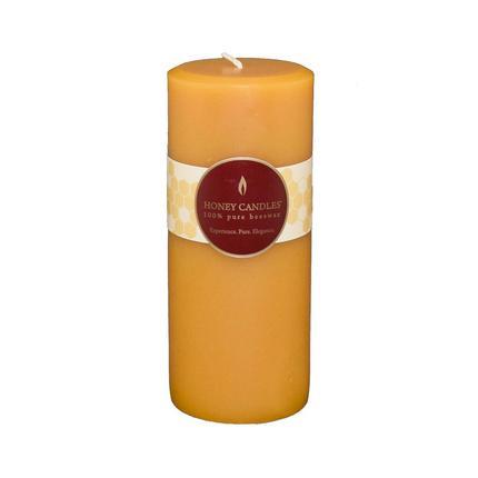 Natural Round Honey Beeswax Candle, 3" x 7"