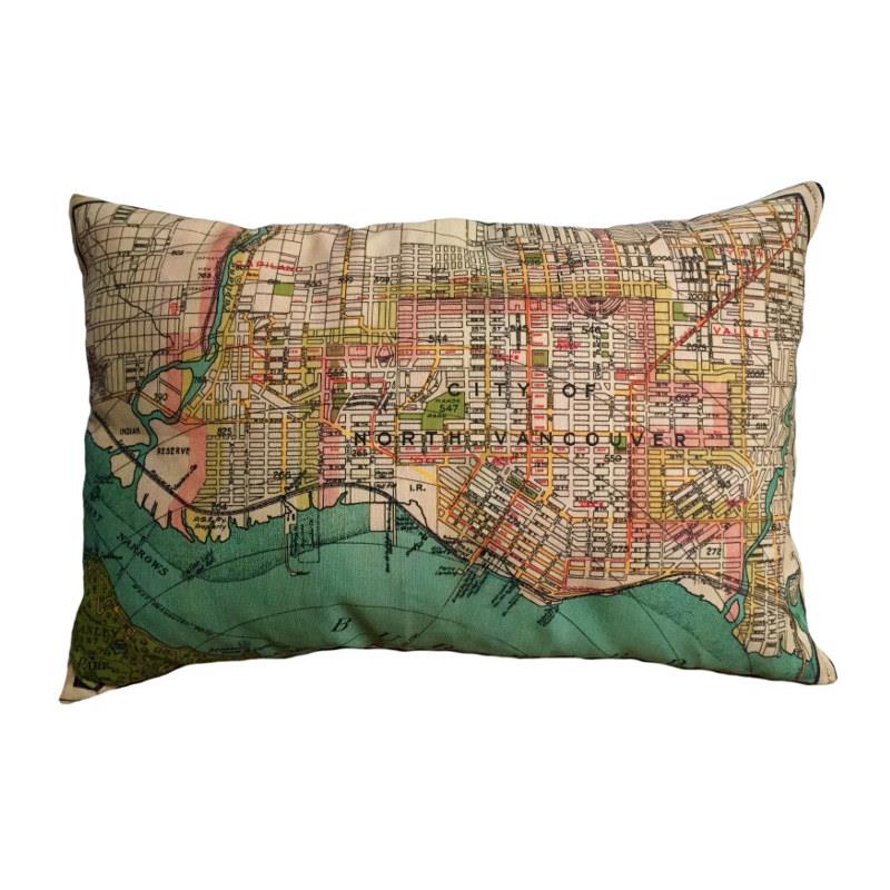 North Vancouver Vintage Map Pillow