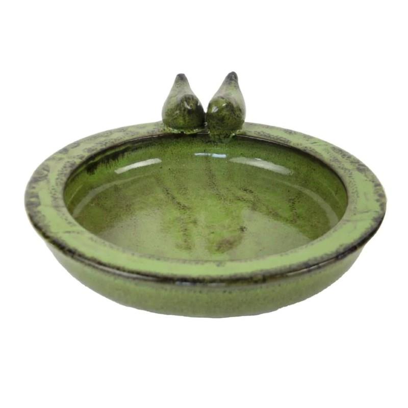 Green Ceramic Round Bird Bath, 12"