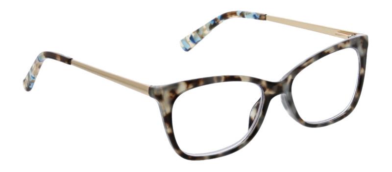 These See The Beauty Gray Tortoise Bluelight Reading Glasses feature a chic feminine cat-eye shape with gold metal accents, and give you premium protection against eye fatigue. 