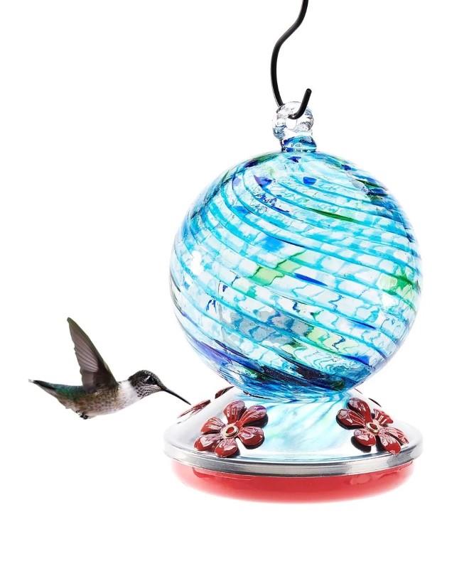 Blue Orb Glass Hummingbird Feeder