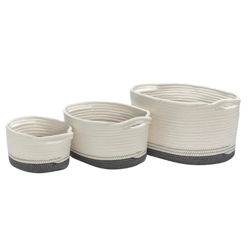 Oval White & Grey Cotton Rope Baskets