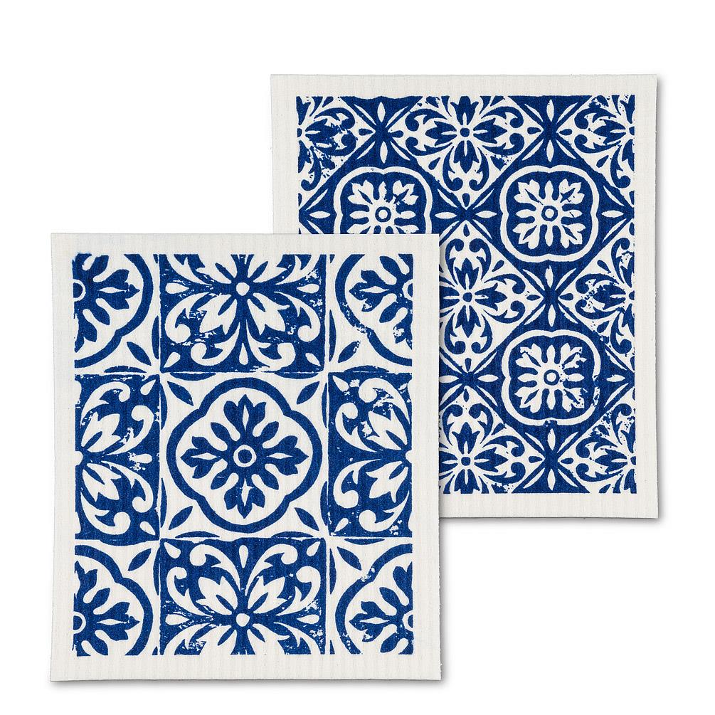 Blue Tile Swedish Dishcloth, Set of 2