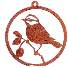 Rusty Black-Capped Chickadee Steel Ornament, 3" Dia