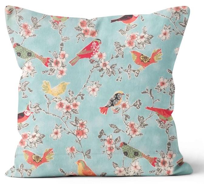 Tweet Toile Robin's Egg Square Outdoor Toss Cushion