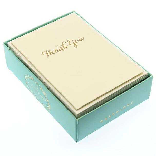 Gold Script Thank You Cards, Box of 10