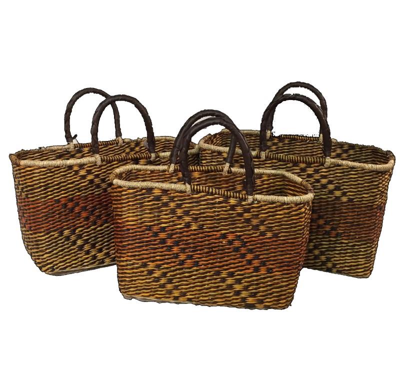 Yellow, Pink, & Brown Handwoven Seagrass Tote
