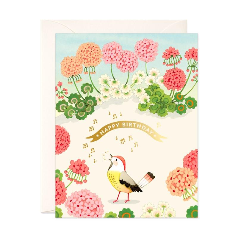 Geranium Bird Birthday Card