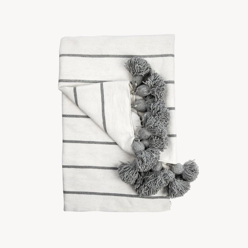 Pokoloko Classic Light Grey Striped Moroccan Throw Blanket