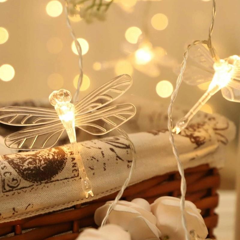 10 Warm White LED Dragonfly & Butterfly String Lights