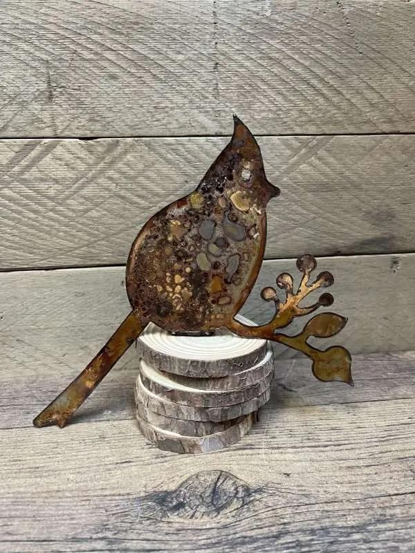 Rusted Winter Bird Fence Topper